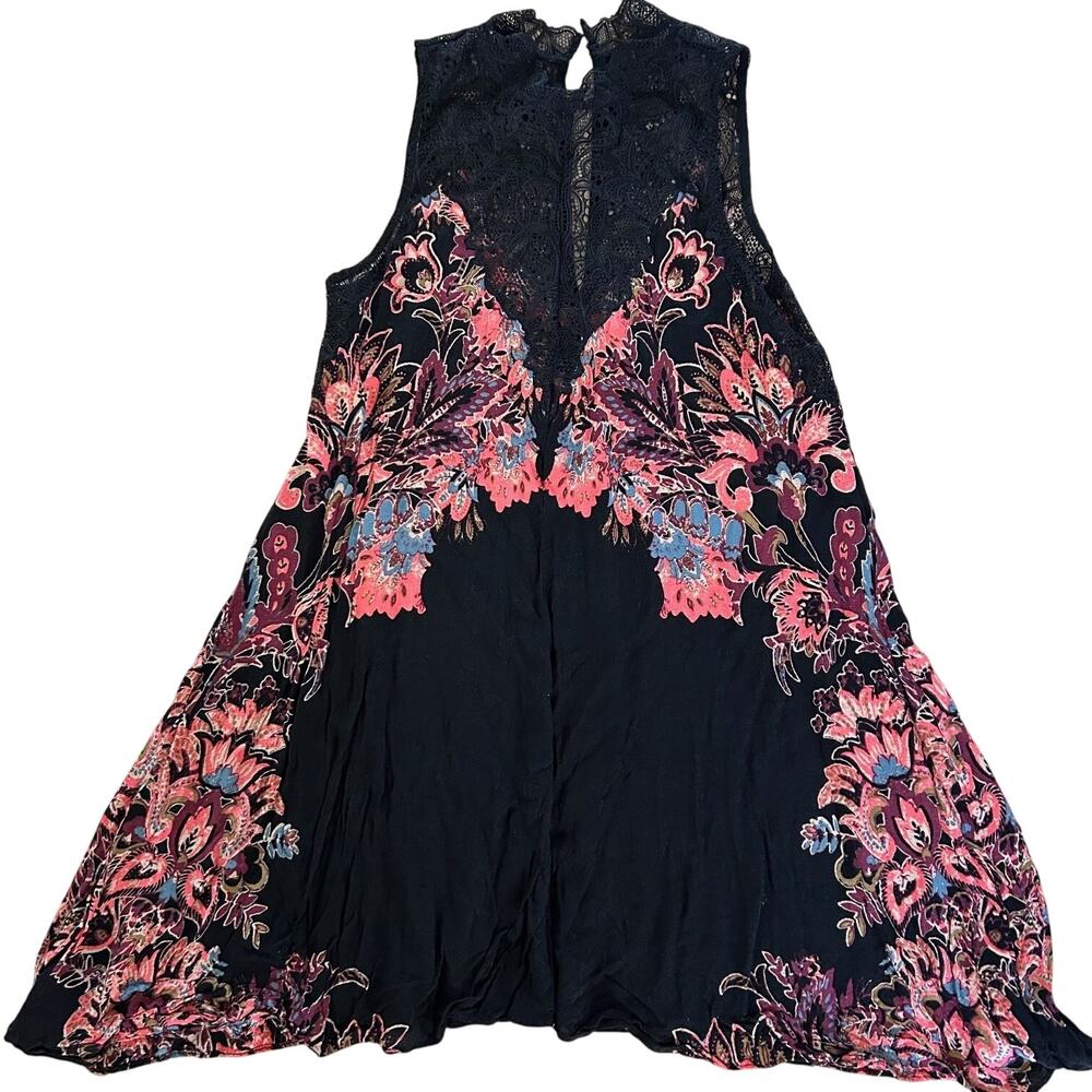 Intimately by Free People Dress Marsha Black Print Lace Slip Midi SZS Boho Fairy - Picture 7 of 9